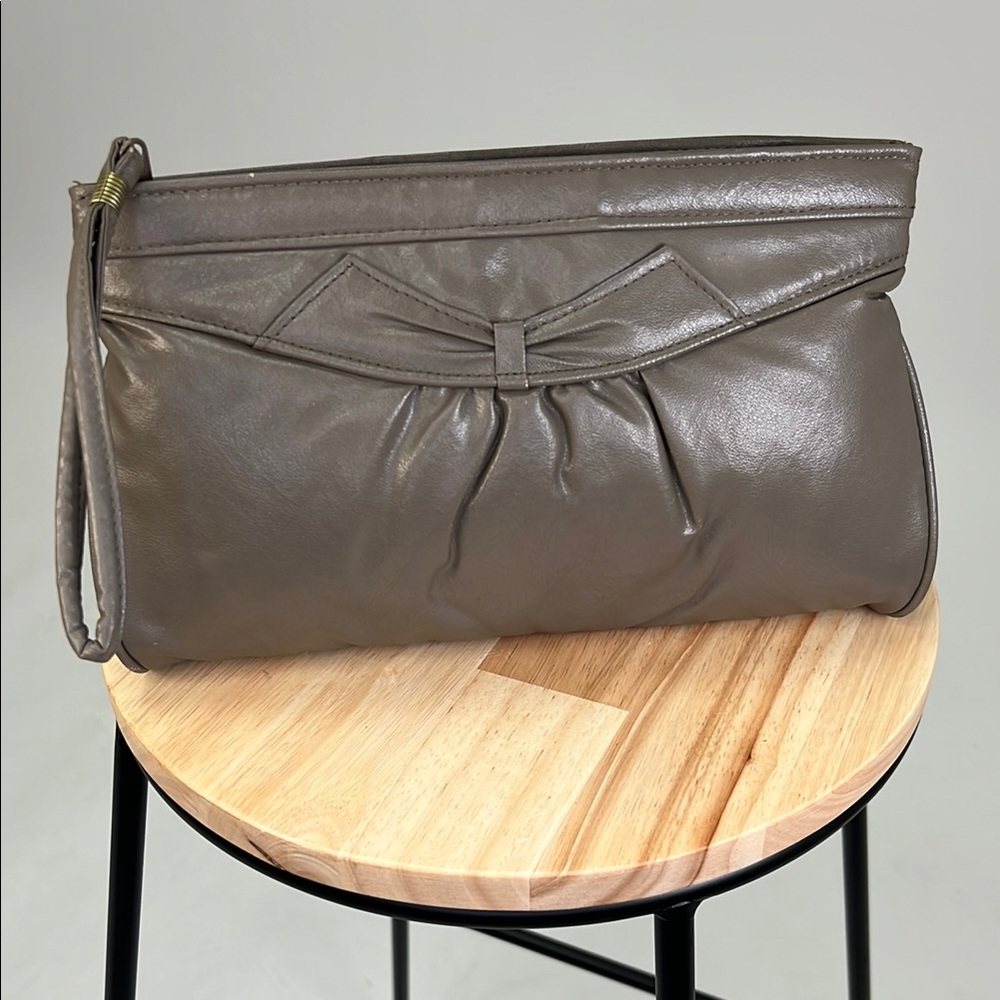 80s Dressy Clutch / Purse / Evening Bag with Zipper Taupe Brown Grey